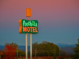 The Foothills Motel tall neon sign
