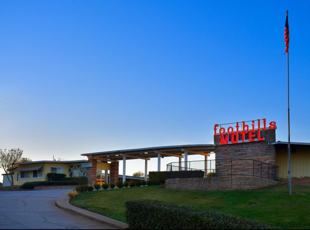 The Foothills Motel Front Office with American Flag