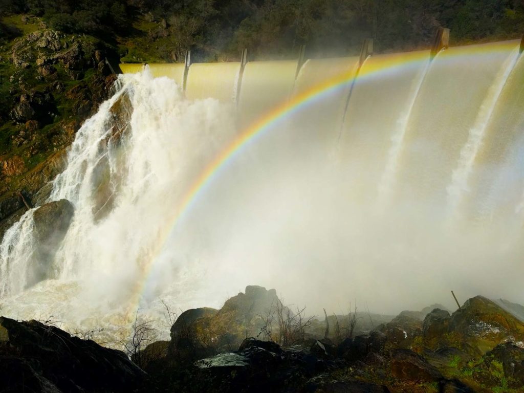 Waterfall and rainbow at Clamentine Dam