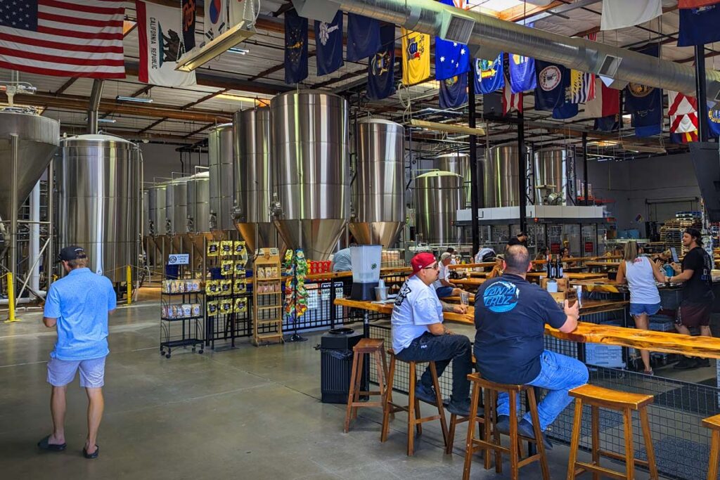 Knee Deep Brewery in Auburn bar and barrels